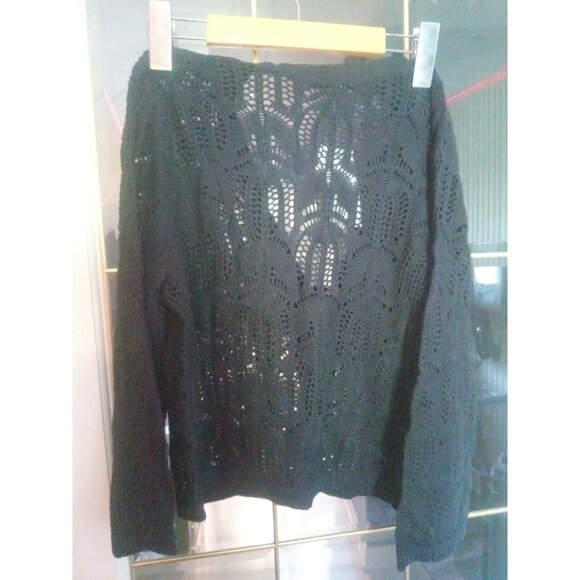 Cleo Cotton Black Crochet Cardigan Cover Up Long Sleeve Size Small - Picture 1 of 8